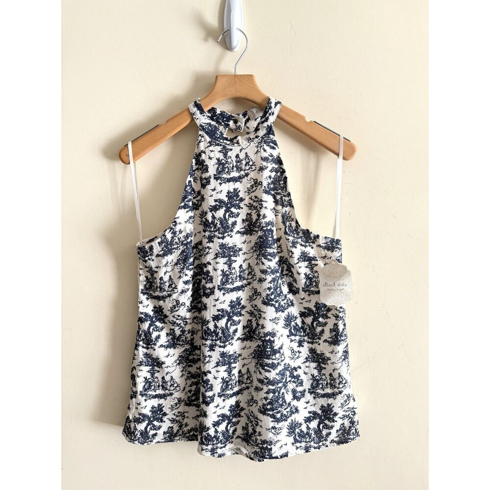 Altar'd‎ State blue and white toile halter top Crochet Back  Cottage NWT Large